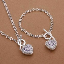 NEW 925 Silver Fashion Beautiful Heart Necklace Bracelet Jewelry GIFT BAG - $11.38