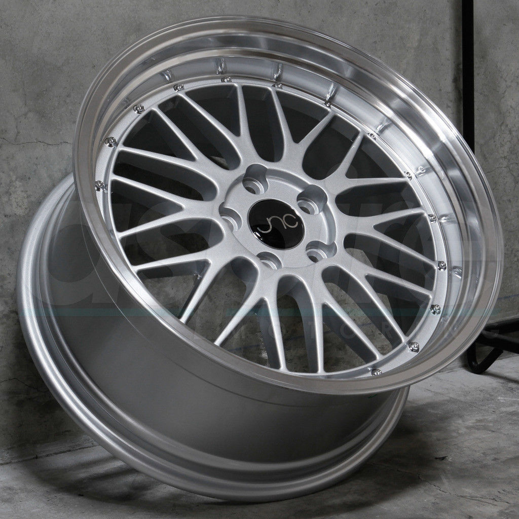 18x8 JNC 005 JNC005 5x120 34 Silver Machine Lip Wheel Rims set(4) - Wheels