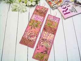 Handmade &quot;CHERISHED&quot; 2 Reversible Batik Patchwork Bookmarks - Stocking S... - $8.00