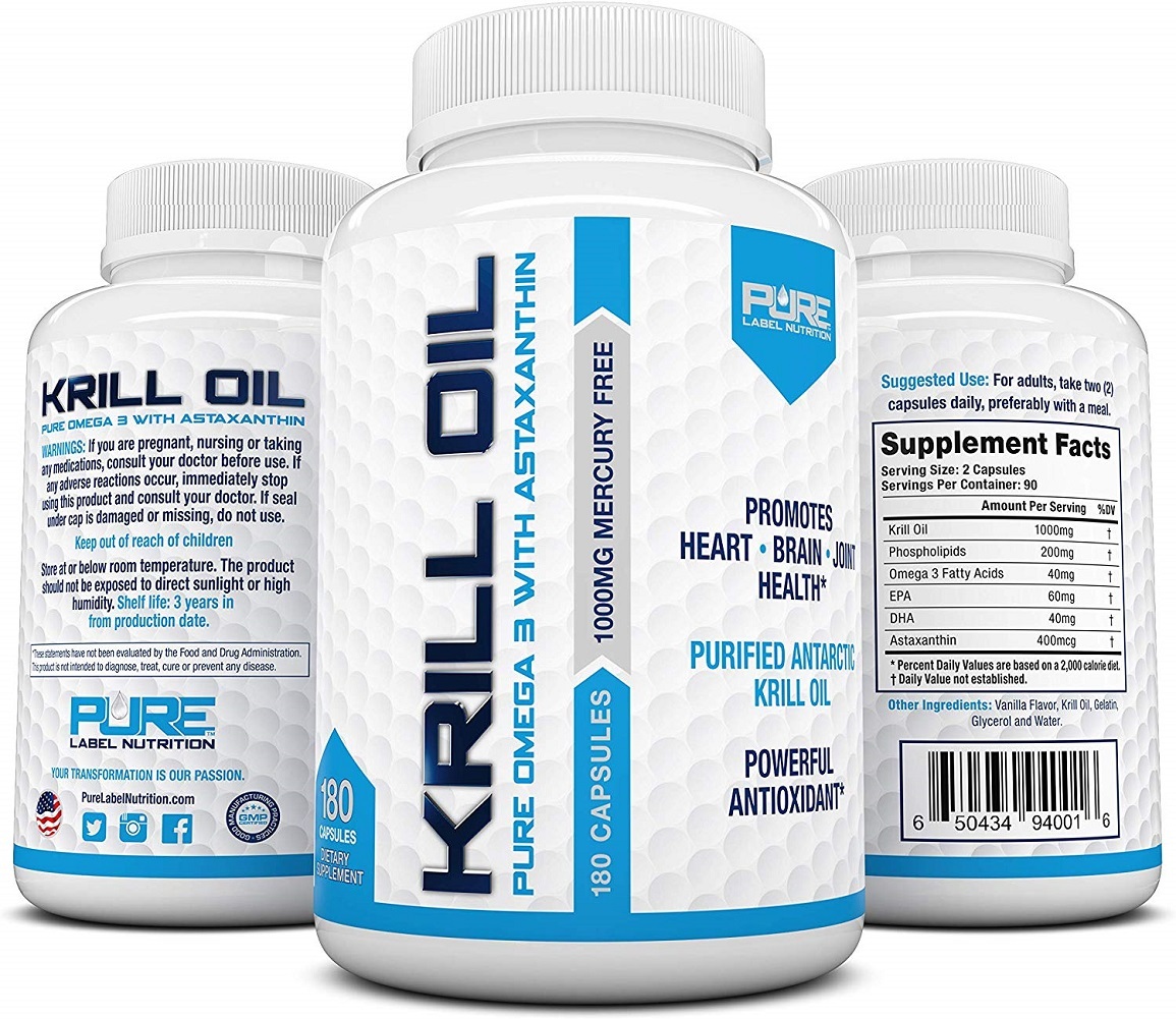 Krill Oil 1000mg with Astaxanthin 180 Caps Omega 3 6 9 - EPA DHA -(180 ...