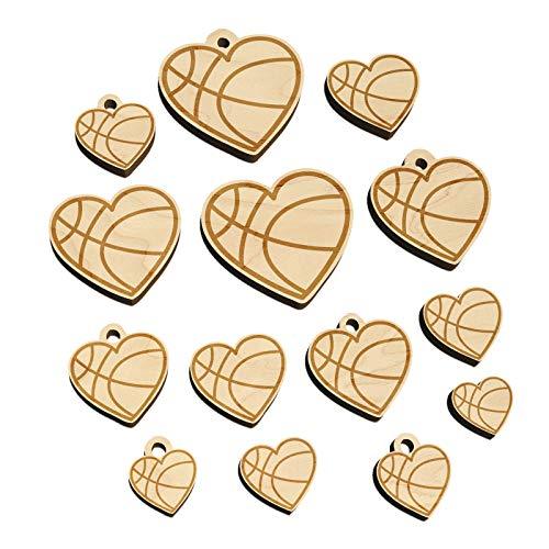 Heart Shaped Basketball Sports Mini Wood Shape Charms Jewelry DIY Craft - 14mm (