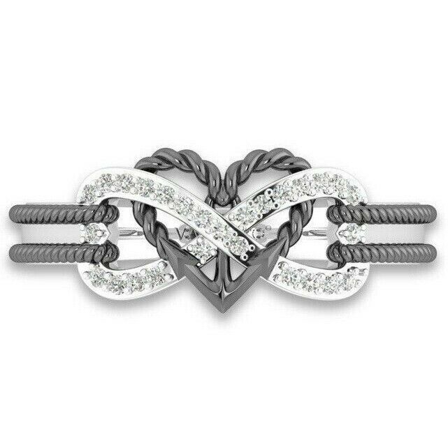 Infinity Black & White Sapphire Wedding Ring Women Silver Rings Size 6-10