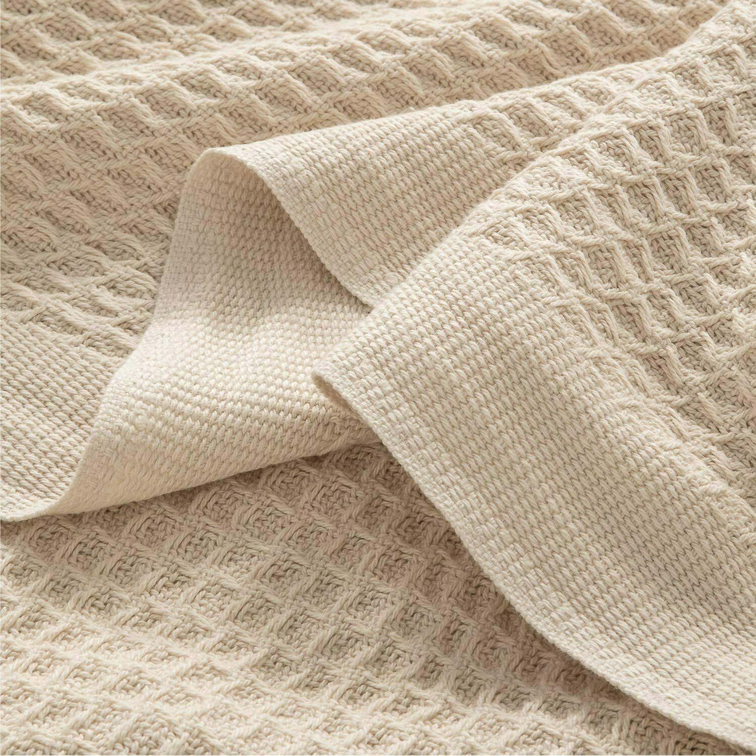 Queen Waffle Blanket Woven Beige 90