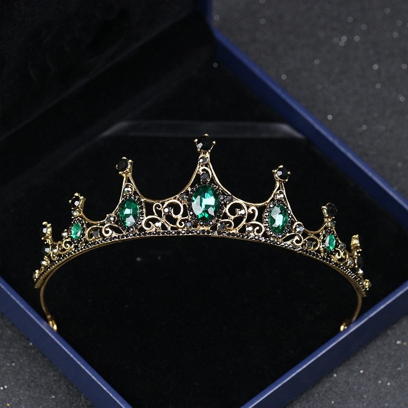 New Fashion Elegant Vintage Small Baroque Green Crystal Tiaras Crowns for Women