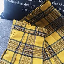 Women Girl YELLOW Pleated Plaid Skirt Plus Size School Style Yellow Skirt Outfit image 5