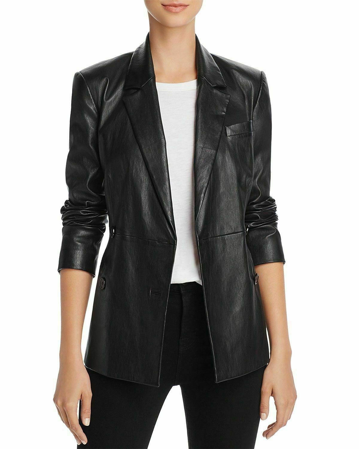 Womens Black Leather Blazer Genuine Lambskin Size XS S M L XL XXL ...