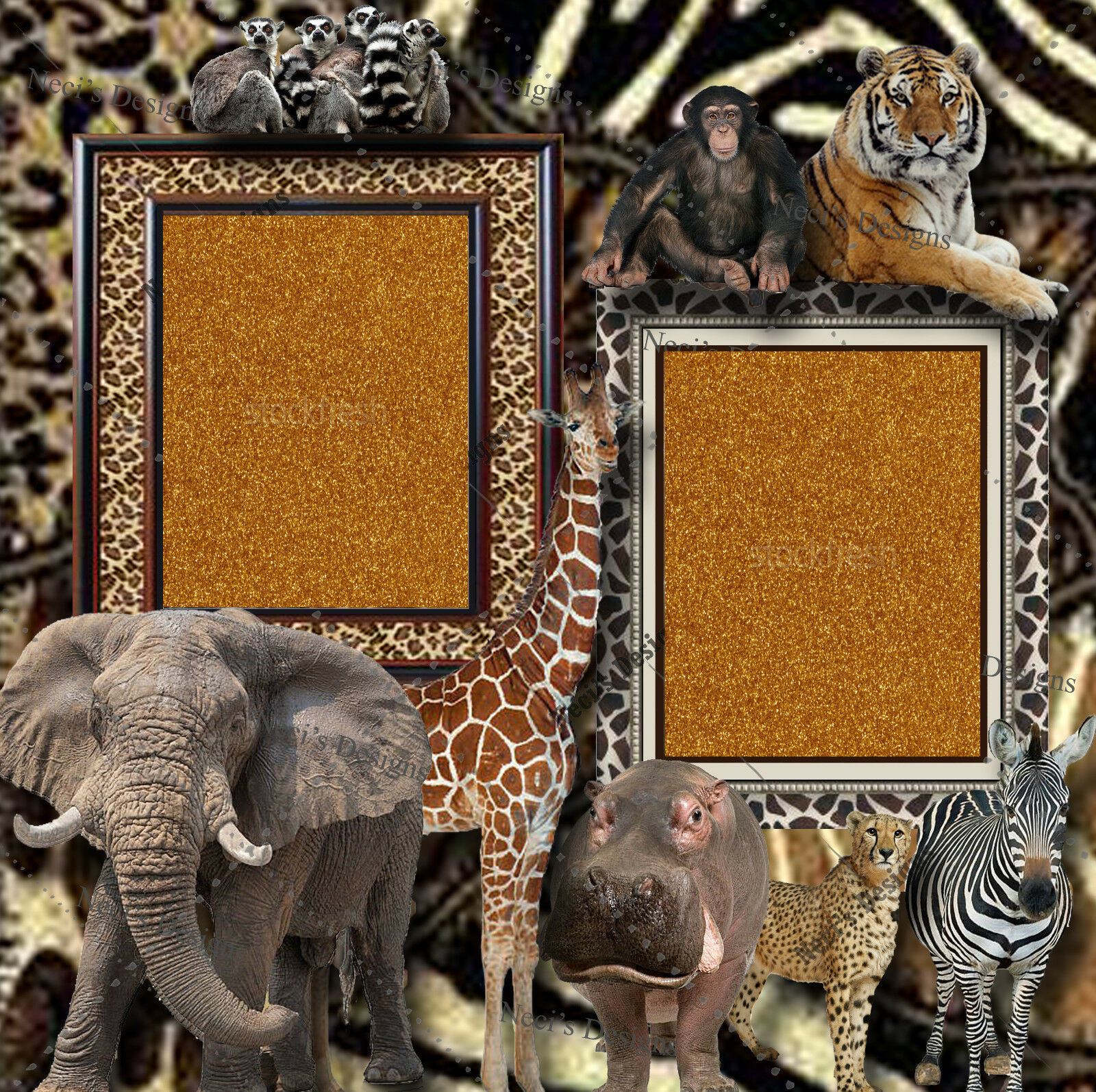 Animal themed scrapbook Set Featuring Zoo Animals Handcrafted Art