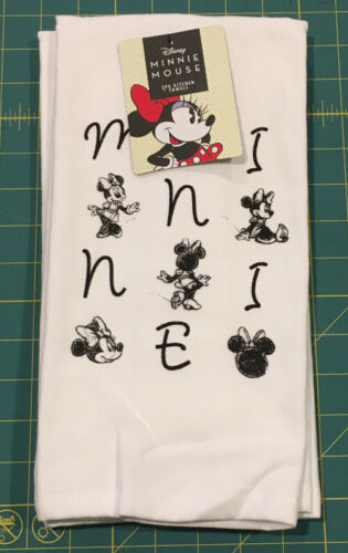 Primary image for MINNIE MOUSE KITCHEN TOWELS BLACK WHITE, 100% COTTON, New
