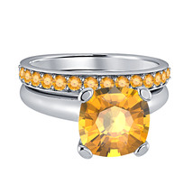 Cushion  Cut Citrine 14k White Gold Over 925 Silver Engagement Bridal Ring  - $72.22