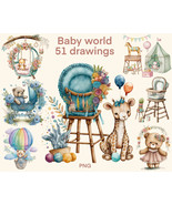 Baby world, watercolor clipart, newborn children PNG, Boy, Girl nursery ... - $3.12