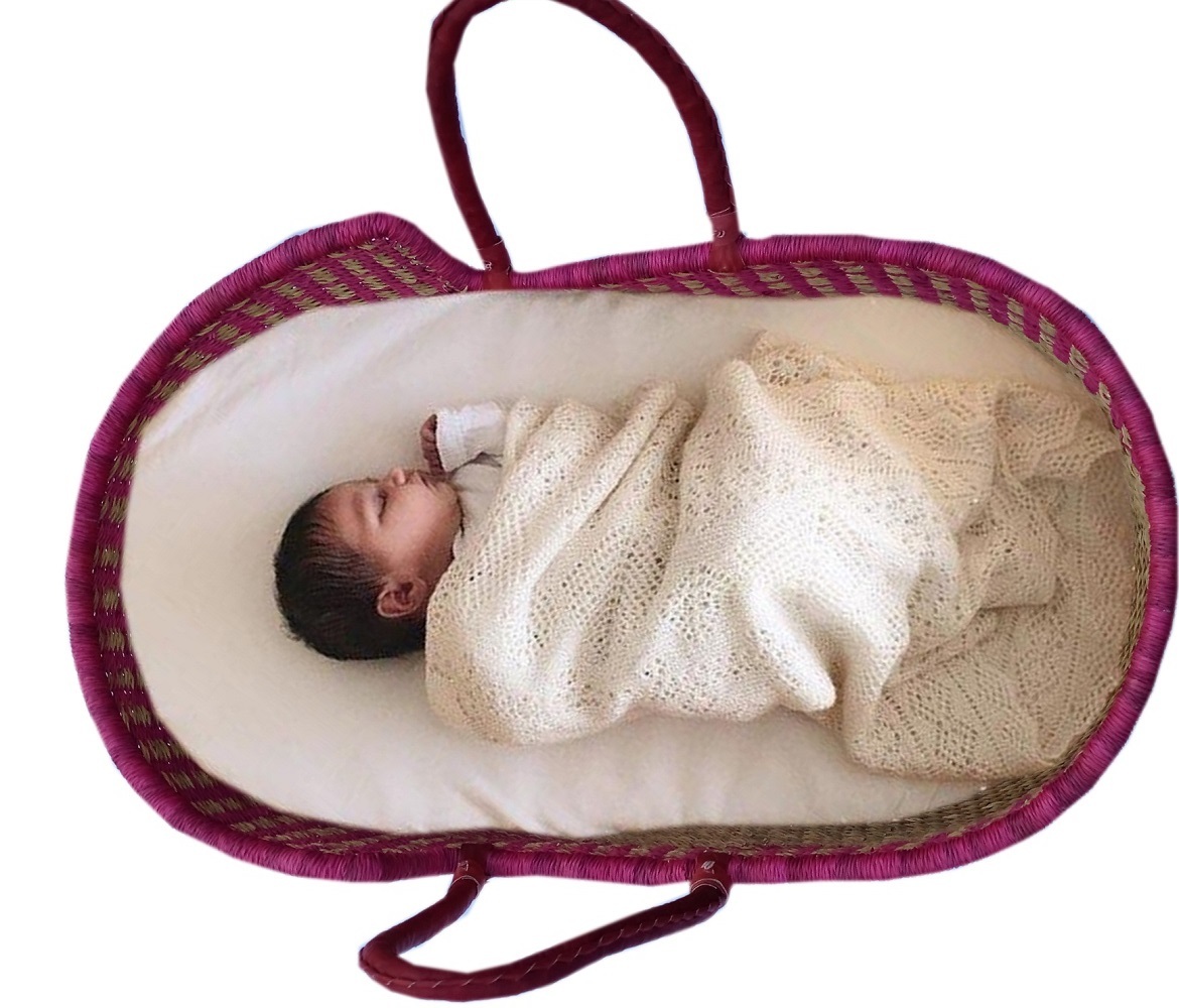 Pink Spots /& Stripes Palm Moses Basket /& Folding Stand