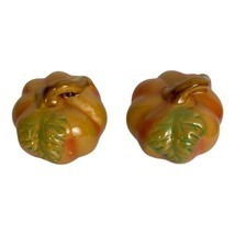 2 Pumpkins Harvest Ceramic Decorative Pumpkins Fall Orange Decor 3&quot; x 3&quot;... - $18.37