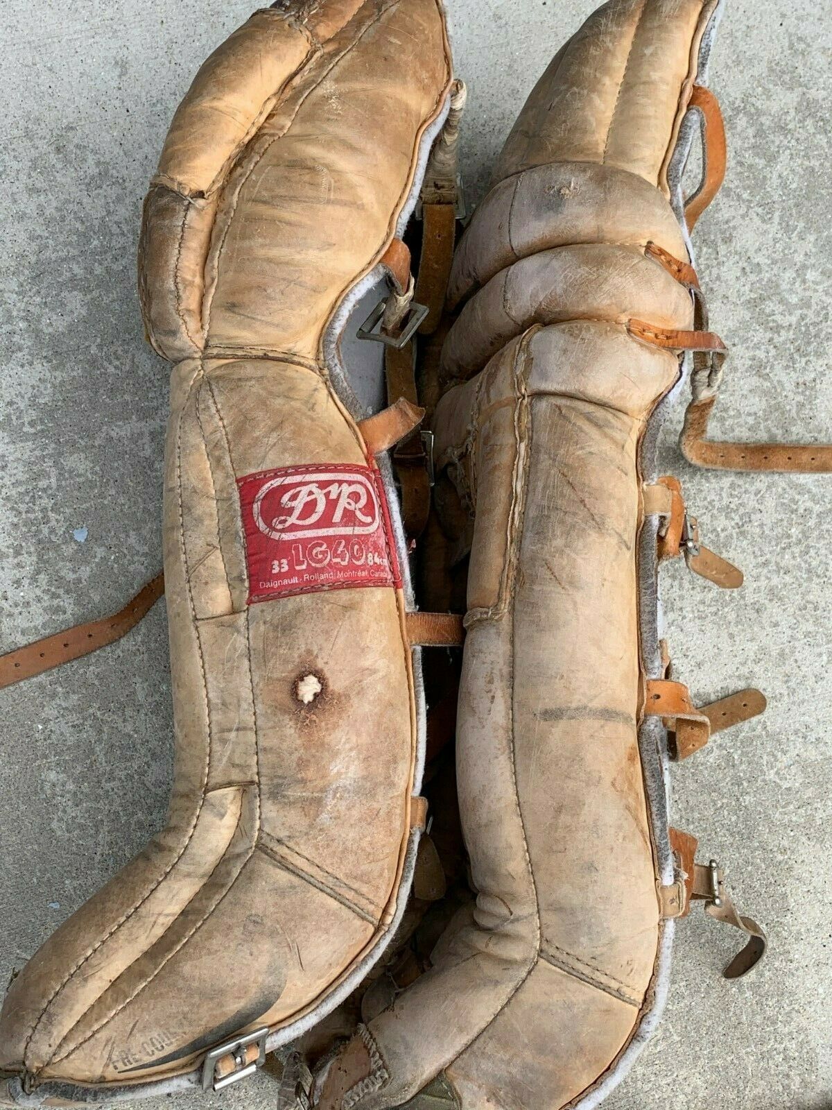 Vintage DR Leather Hockey Goalie Pads Made in Canada 33" LG40 Pads
