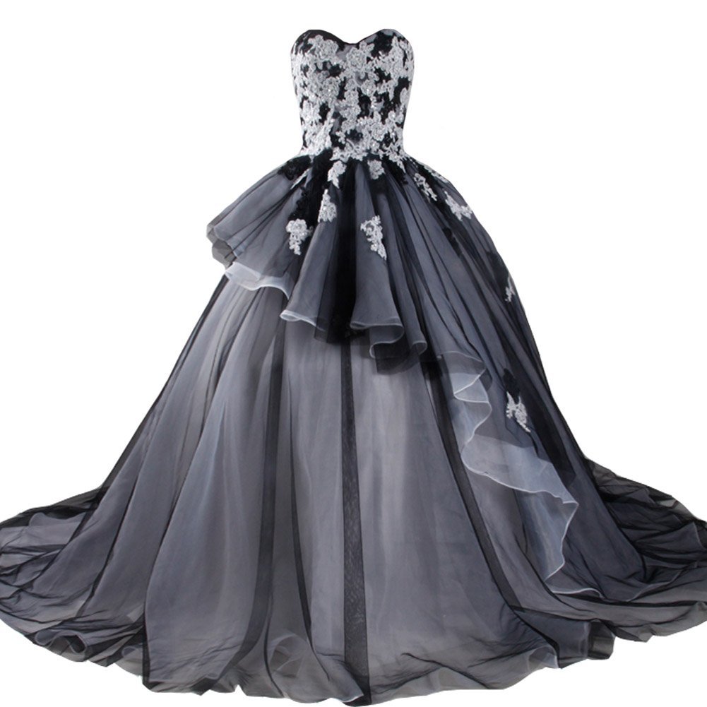 Kivary Long Ivory and Black Gothic Lace Beaded Corset Bridal Wedding Dresses US