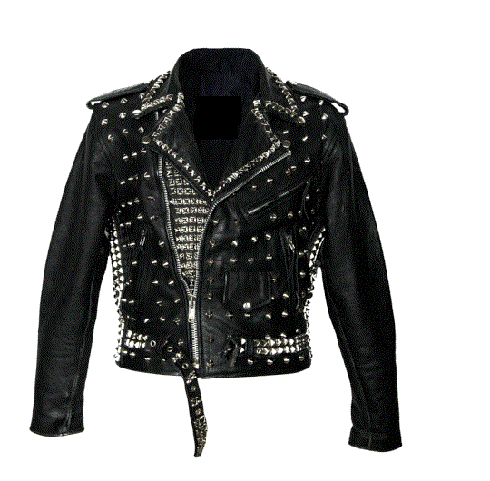 Mens Silver Studded Leather Jacket Brando Biker Belted Black Vintage Club Style