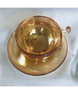 Vintage Jeanette Iridescent Marigold Carnival Glass Tea Cups &amp; Saucer Se... - $30.89