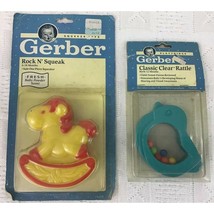 Vintage Baby Toy Lot Gerber Horse Rock N’ Squeak Bird Clear Rattle NOS 1... - $16.00
