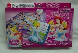 Walt Disney Princess Cinderella Ariel Jigsaw Puzzle & Checkers Game Set New - $14.85