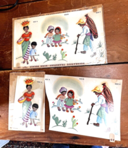 Vintage 6 Mixed People Kids w Basket of Apples Decals &amp; Transfers 6 3/4 ... - $9.41