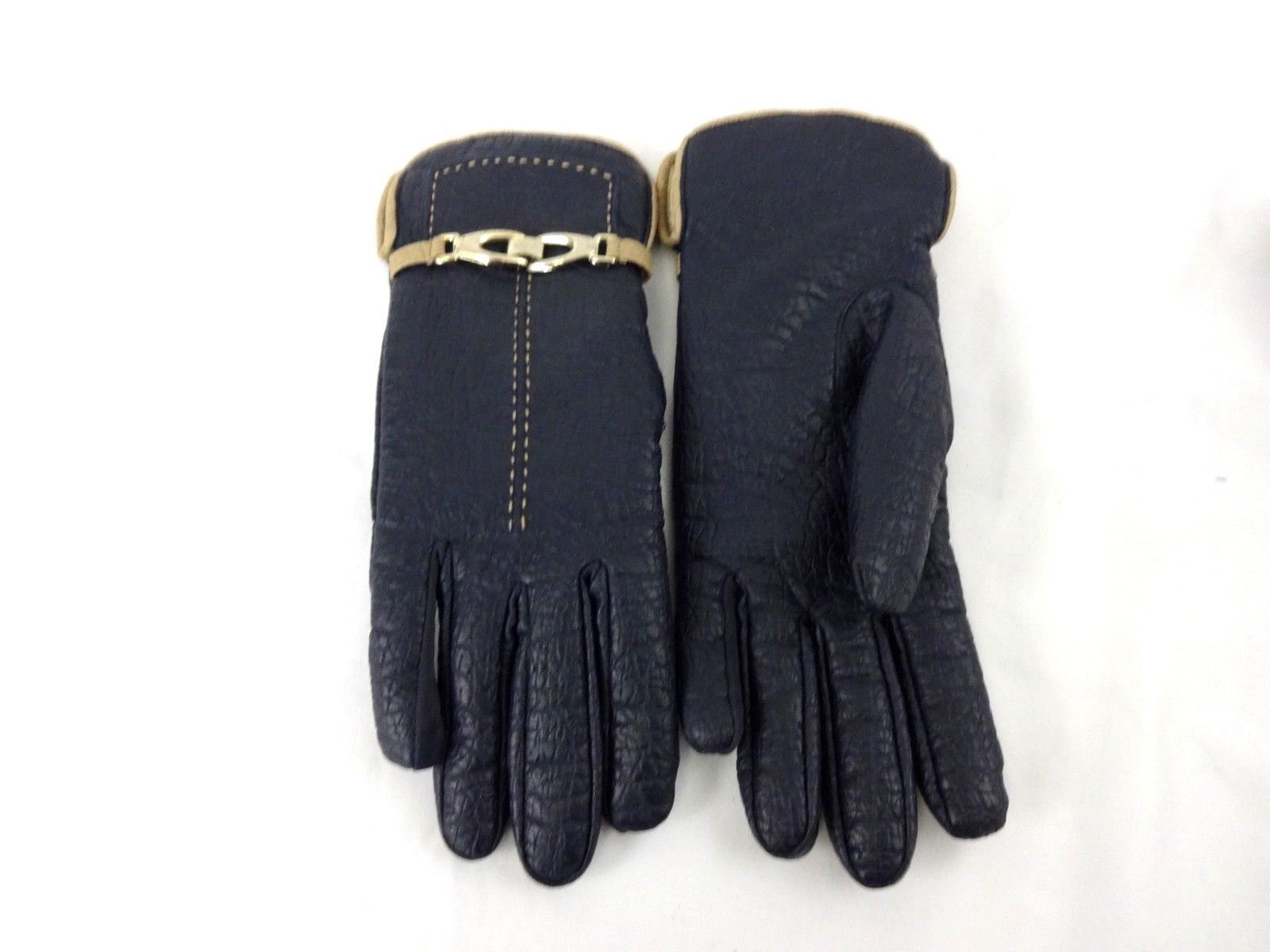 Aris Snuggler Navy Blue Cotton Fleece Leather Gloves Women's Size Large