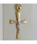 18K YELLOW WHITE GOLD JESUS CROSS SATIN STYLIZED FINELY WORKED MADE IN ITALY - $574.90