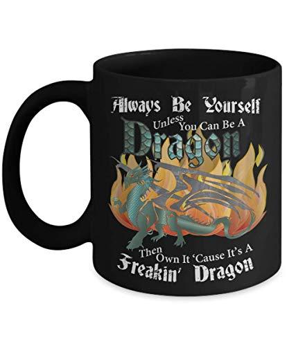 PixiDoodle Dragon Coffee Mug - Self Love Fantasy Dragon (11 oz, Black)