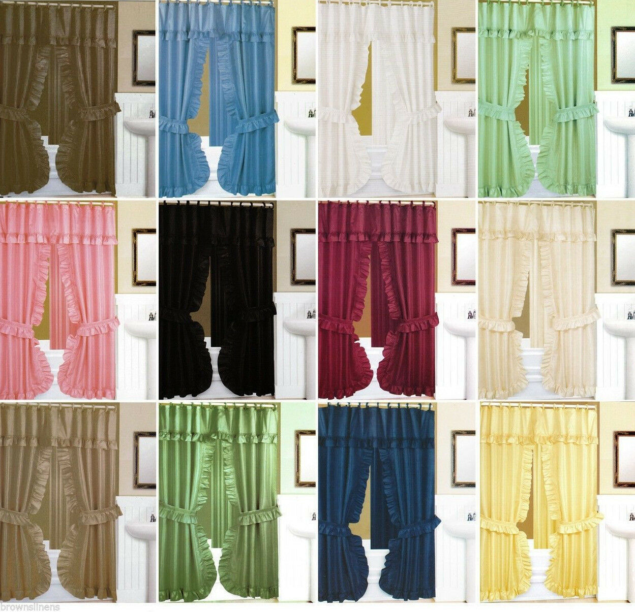 DOUBLE SWAG FABRIC SHOWER CURTAIN, LINER, RINGS, DOBBY DOT DESIGN