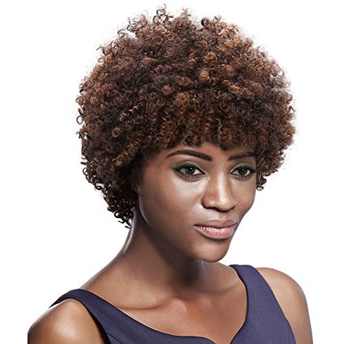 Afro Mixed Color 5" Short Curly Wigs with Brazilian Hair ...