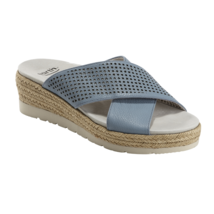 Earth Leather Perforated Cross Strap Slides, Blue, 7 M - $45.99