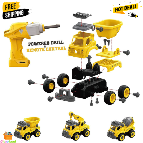 Construction Truck Set Baterry Powered Drill Converts to Remote Control