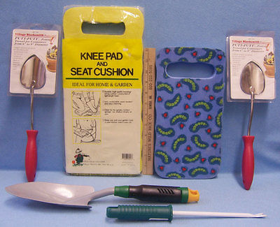 Mom & Kid Gardening Kit Knee Pad Yellow Blue CaterpillarTrowel Spade 6 lot - £14.04 GBP