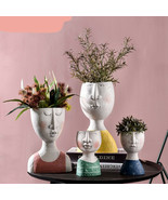 Art Portrait Flower Pot Vase Sculpture Resin Human Face Family Flower Pot - $66.75