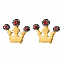 Fashion Crown Stud Earrings In 14k Yellow &amp; Black Gold Finished Round Re... - $39.99