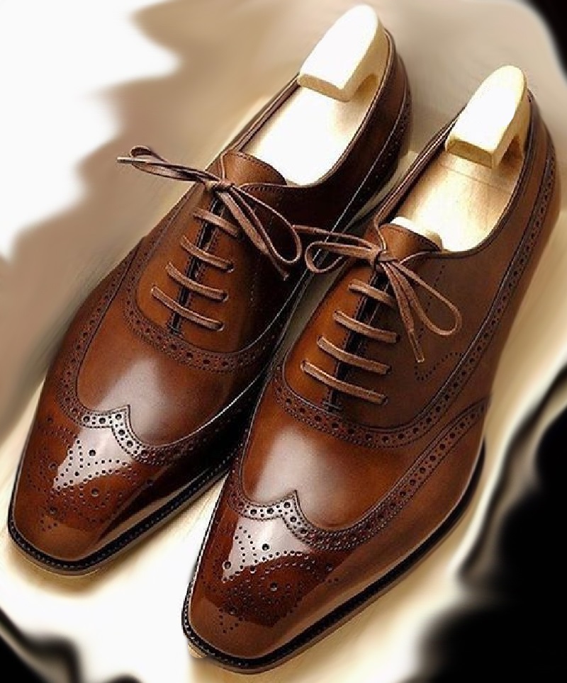 Business Pairs Patent Wingtip Brogue, Men's Hand Stitched Lace Up, Oxford Shoes,
