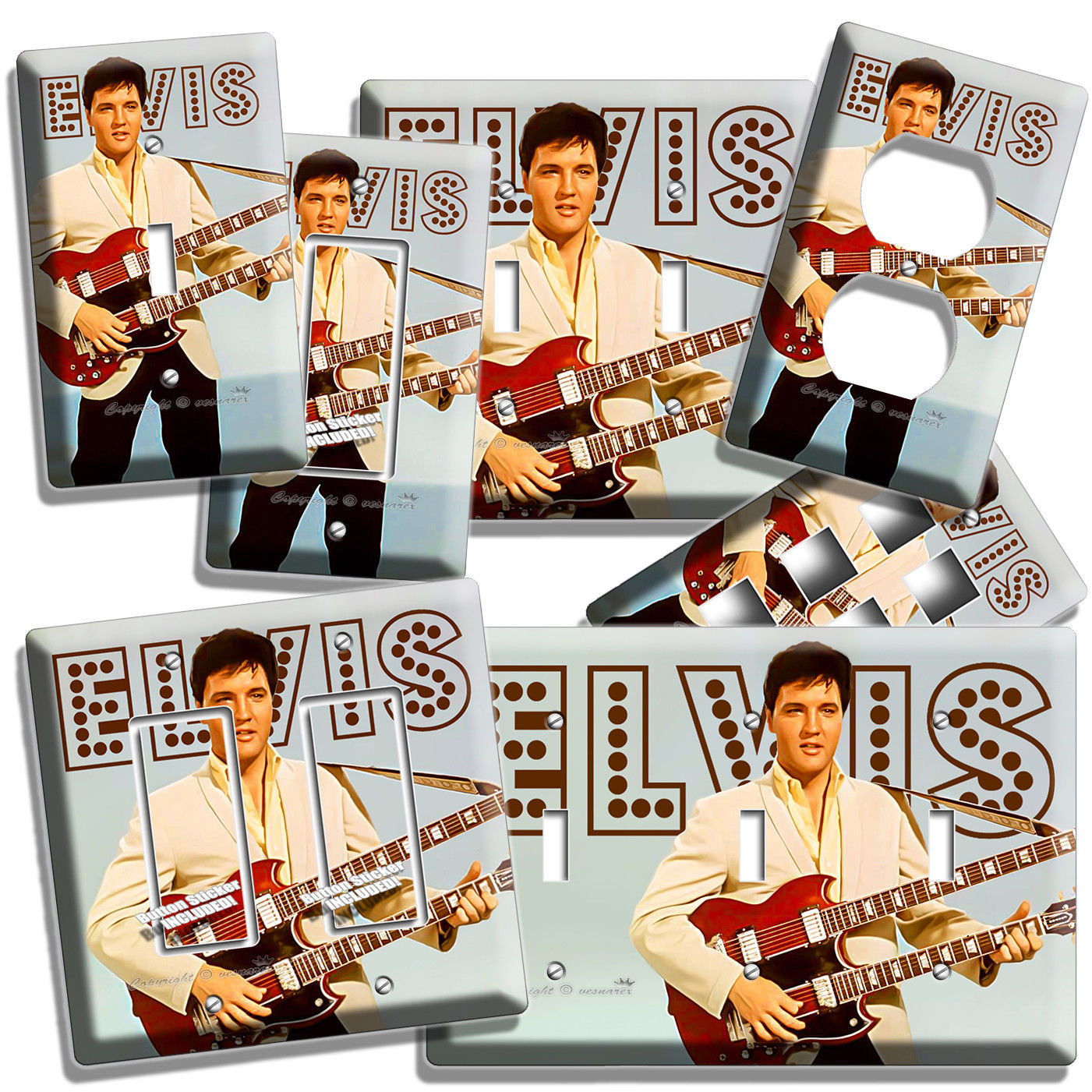 ELVIS PRESLEY HOLDING TWIN NECK GUITAR LIGHT SWITCH PLATE OUTLET ROOM HOME DECOR
