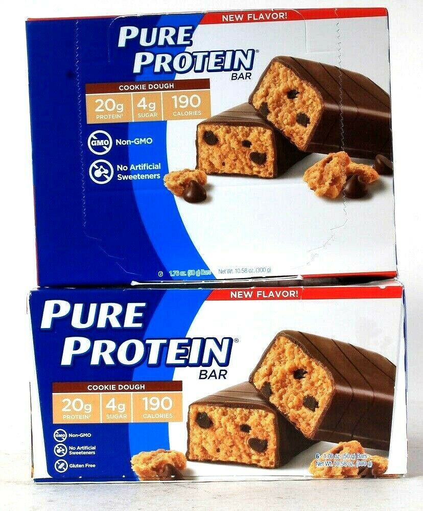 2 Boxes Pure Protein 10.58 Oz Cookie Dough 20g Protein 6 Count Bar BB 9