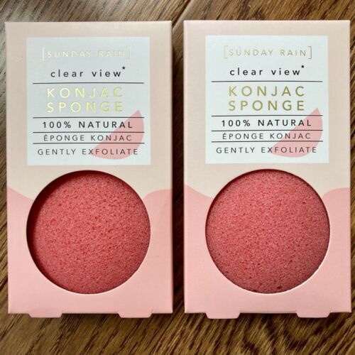 2 Konjac Sponges Sunday Rain Clear View 100% Natural Gently Exfoliate Face Body