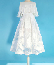 Women White Flower Midi Skirt Outfit Summer High Waisted Floral Party Skirts