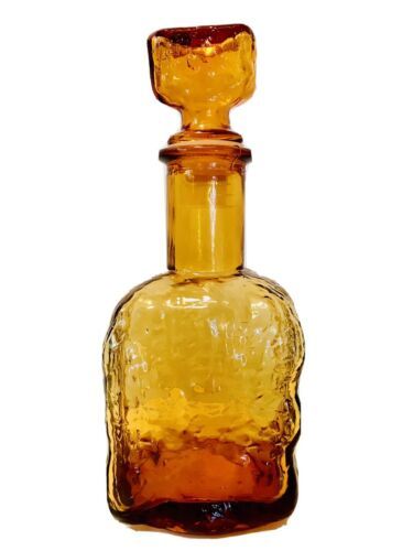Italian Empoli Honey Amber Ripple Bark Glass Brutalist 1960's Decanter ...