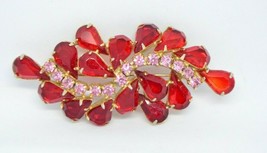 JULIANA D&E Gold Tone Red Pink Glass Flower Pin Brooch Vintage - $89.09