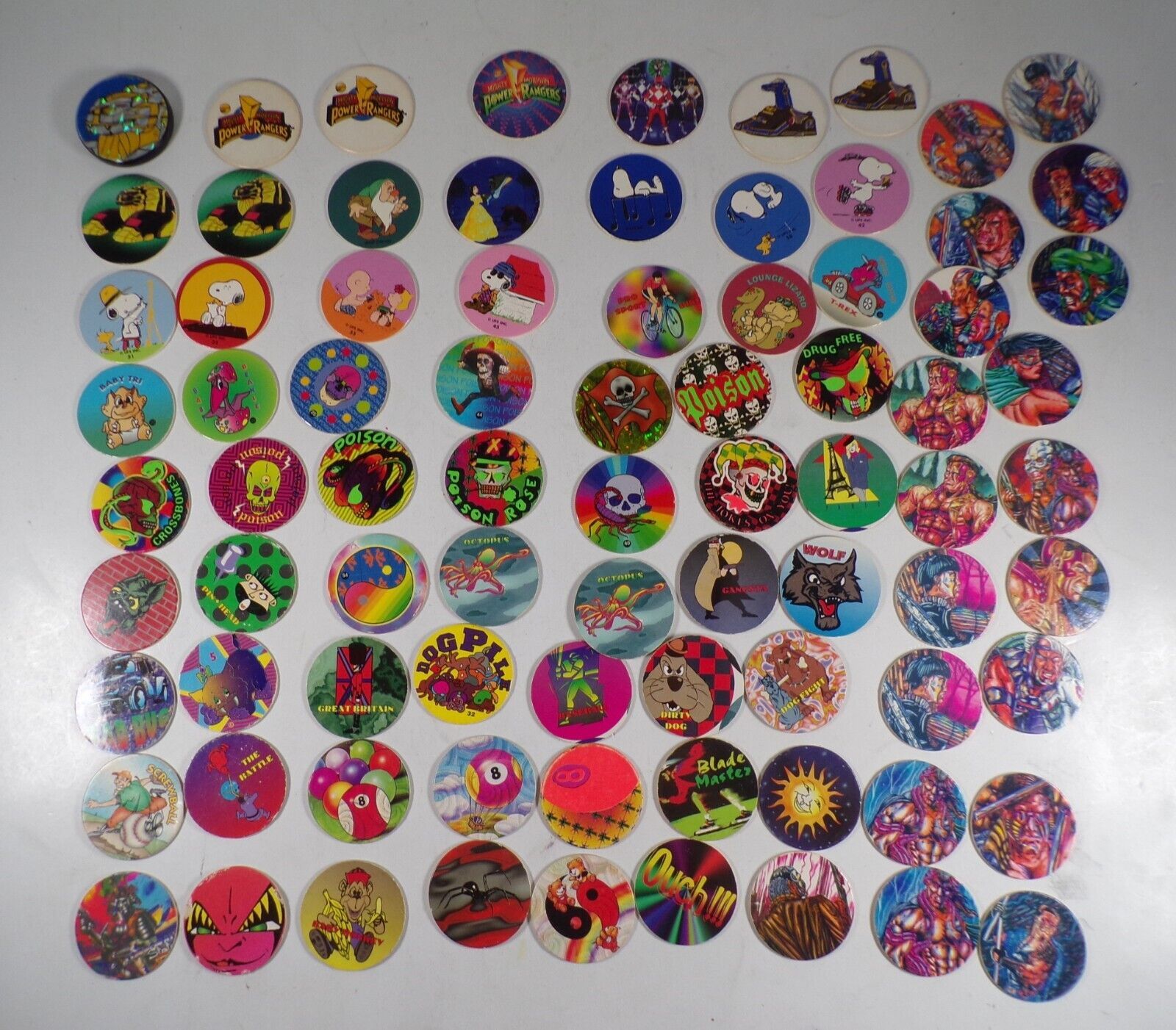 80 Carboard Milk Pogs + Plastic Power Rangers Slammer: Disney, Charlie ...