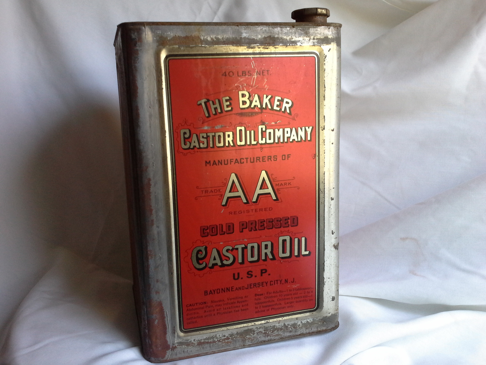 Vintage Baker Castor Oil Company Empty 40 lb Tin - Tins