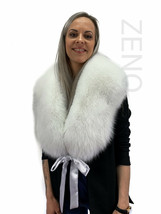 Arctic Fox Fur Collar 47' Saga Furs Pure White Color Fur Shawl Wrap Scarf Ribbon image 2