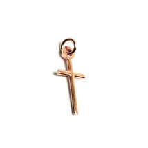 SOLID 18K ROSE GOLD MINI CROSS 18mm, ROUNDED, SMOOTH, TUBE 1mm, MADE IN ITALY image 2