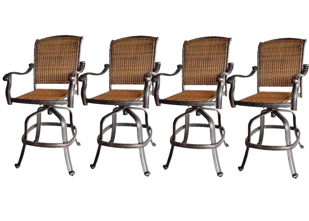 Outdoor bar stools Santa Clara wicker swivel set of 4 cast ...