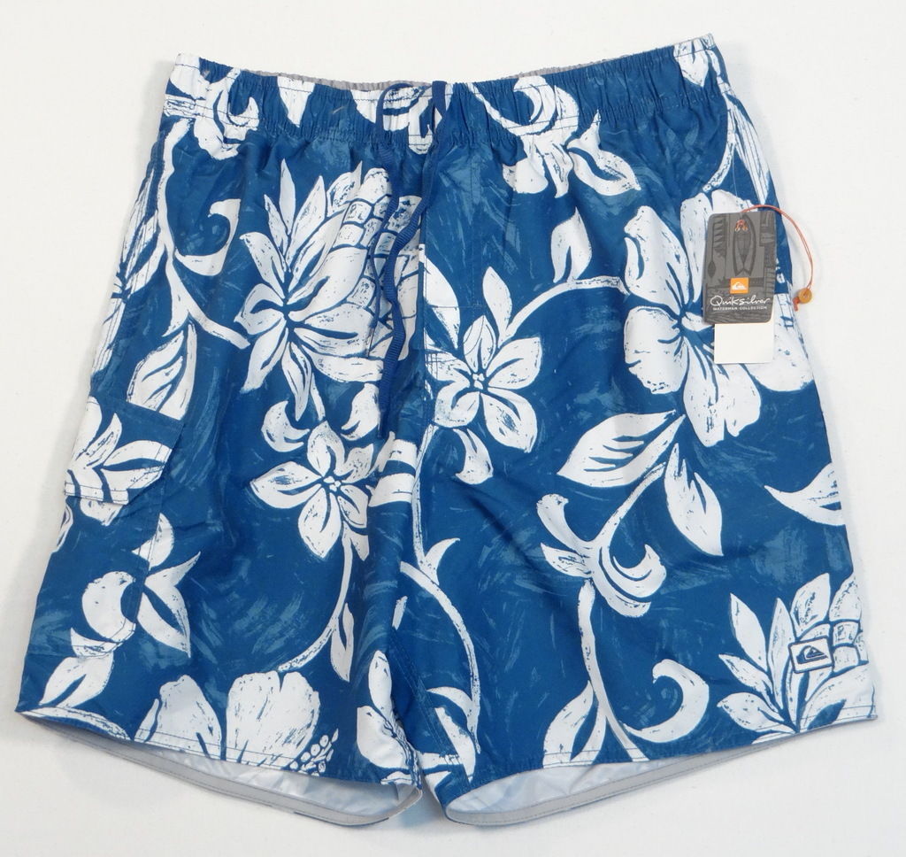 Quiksilver Waterman Pareo Blue & White Floral Swim Trunks Shorts Men's ...
