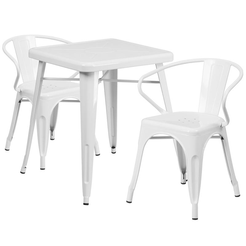 23.75SQ White Metal Table Set CH-31330-2-70-WH-GG