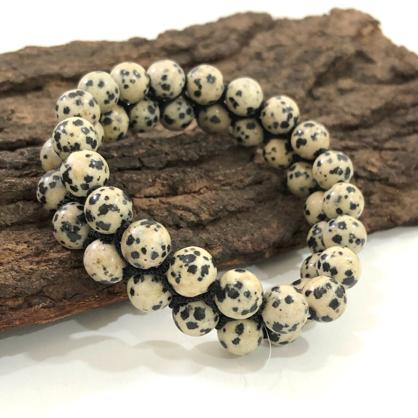 Dalmatien Jasper Gemme 8 MM Perles 7.5 " Pouces Extensible Bracelet 2SB-69 - $10.88