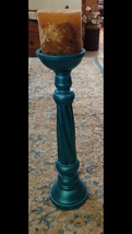 turquoise wooden candle holder with candle 24" total - $49.99