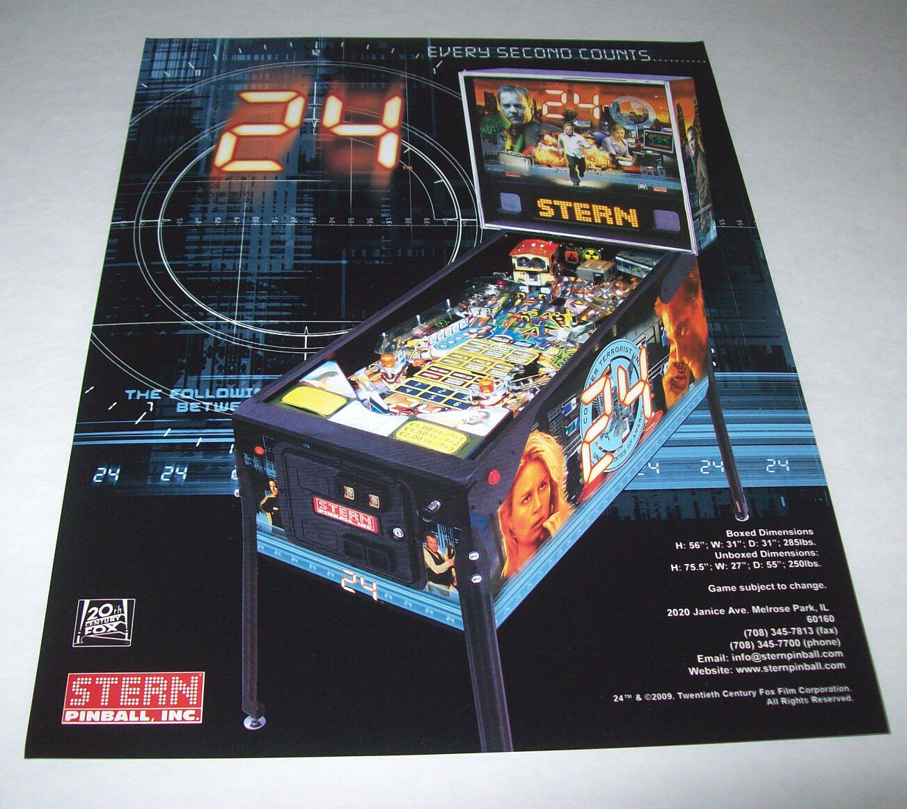 24 Pinball Machine FLYER Original 2009 Stern NOS TV Show Promo Artwork ...
